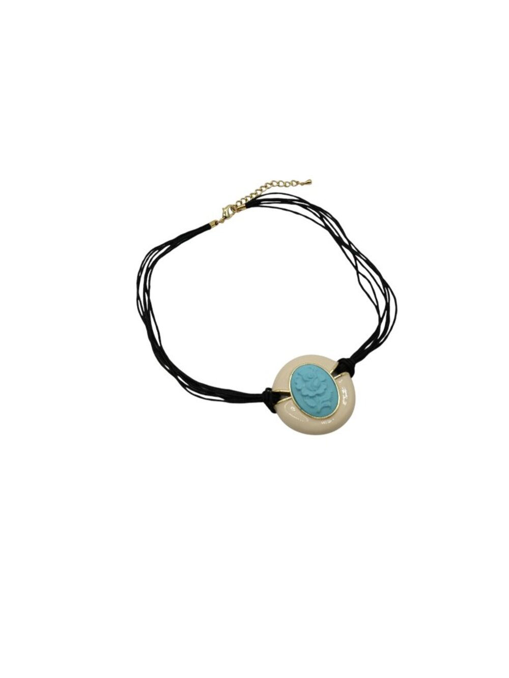 Amedeo Carved Resin Blue Floral Cameo Multi Strand Necklace Vintage Statement